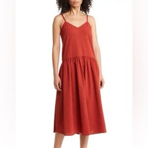 Nordstrom Burnt Orange A-Line Midi Sleeveless Drop Waist Sun Dress w Pockets